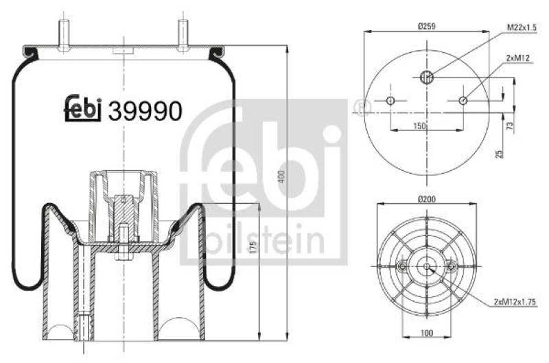 FEBI BILSTEIN 39990 Luftfederbalg mit Kunststoffkolben für ROR