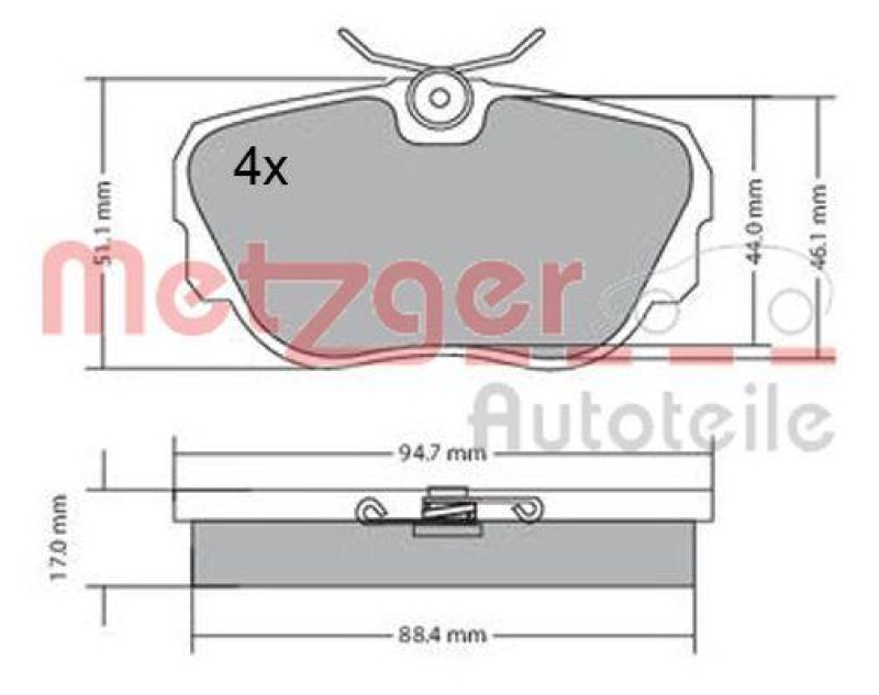 METZGER 1170316 Bremsbelagsatz, Scheibenbremse WVA 21 173