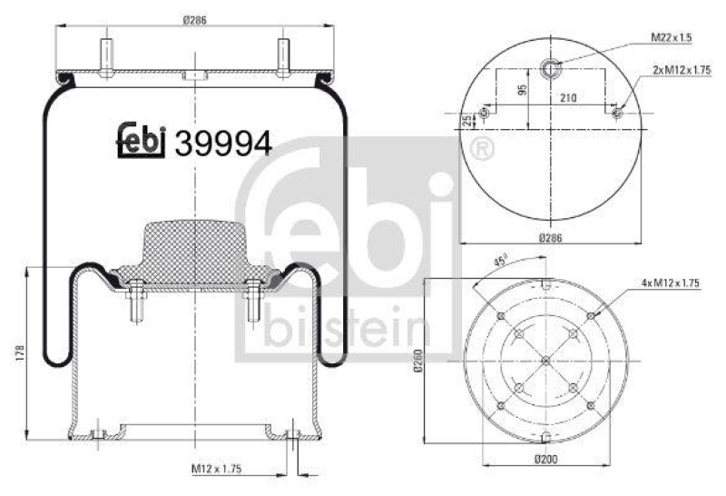 FEBI BILSTEIN 39994 Luftfederbalg mit Stahlkolben für Sauer