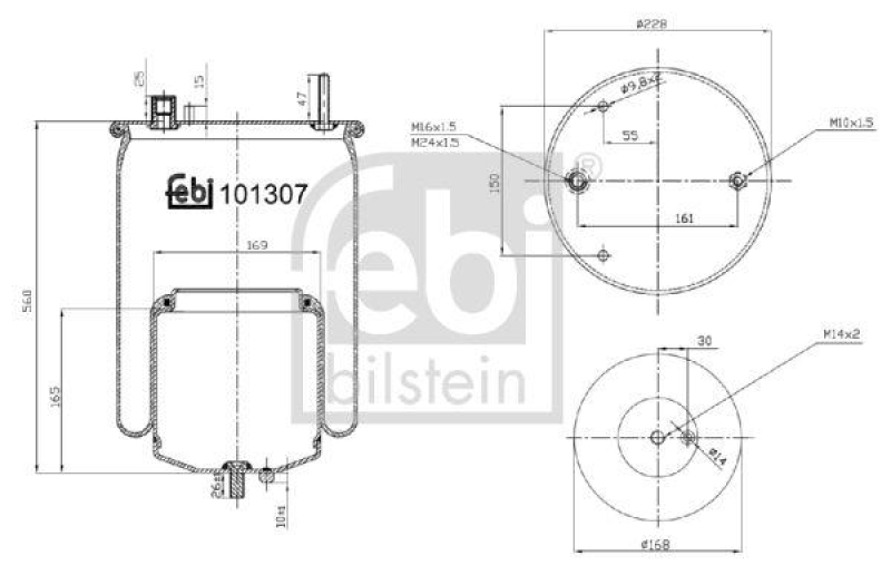 FEBI BILSTEIN 101307 Luftfederbalg mit Stahlkolben und Kolbenstange für Volvo