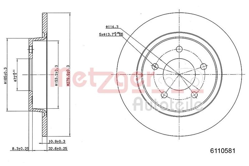 METZGER 6110581 Bremsscheibe Lack/Ks für MAZDA HA