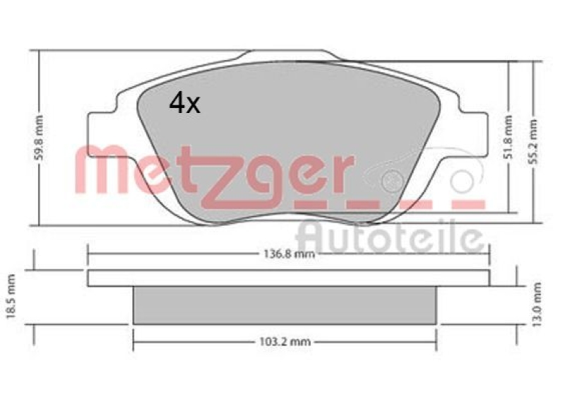 METZGER 1170326 Bremsbelagsatz, Scheibenbremse WVA 24 883