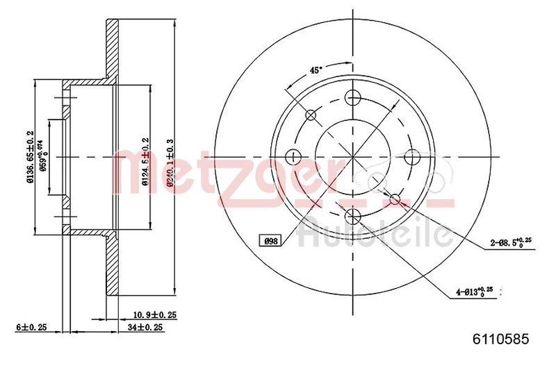 METZGER 6110585 Bremsscheibe Lack/Ks/Ms für FIAT/LANCIA HA