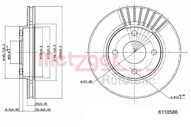 METZGER 6110586 Bremsscheibe Lack/Ks für FORD VA