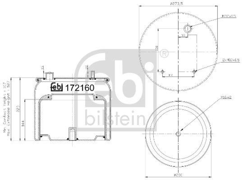 FEBI BILSTEIN 172160 Luftfederbalg mit Stahlkolben für DAF