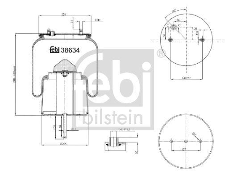 FEBI BILSTEIN 38634 Luftfederbalg mit Stahlkolben und Kolbenstange für Scania