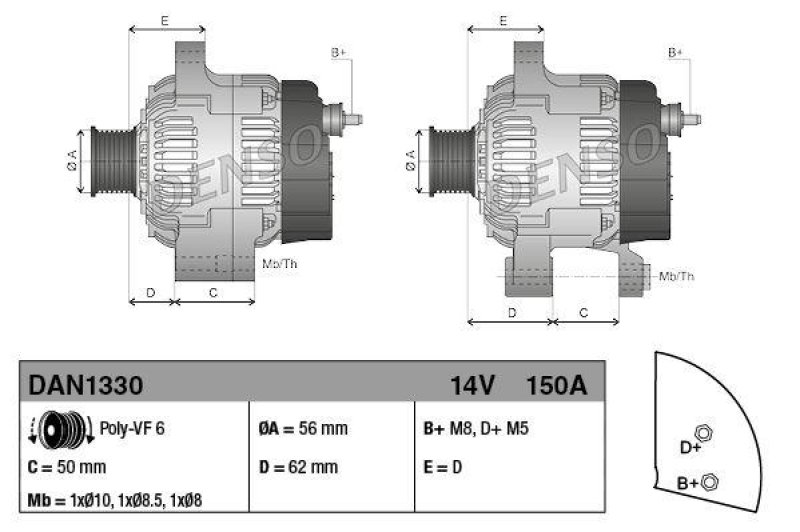 DENSO DAN1330 Generator ALFA ROMEO GIULIETTA (940_) 1.8 TBi (13- )