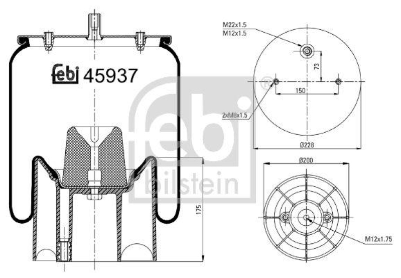 FEBI BILSTEIN 45937 Luftfederbalg mit Kunststoffkolben für Schmitz Cargobull