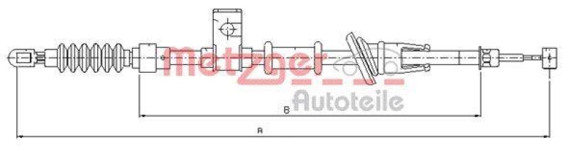 METZGER 10.8222 Seilzug, Feststellbremse für VOLVO hinten rechts