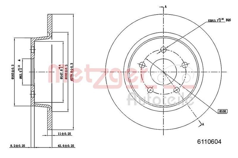 METZGER 6110604 Bremsscheibe Lack/Ks für FORD HA