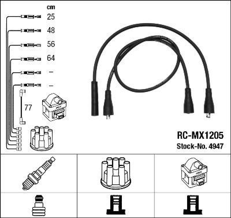 NGK 4947 Zündleitungssatz RC-MX1205 |Zündkabel