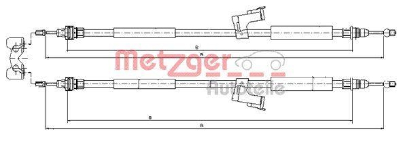 METZGER 10.8225 Seilzug, Feststellbremse für VOLVO hinten links/rechts