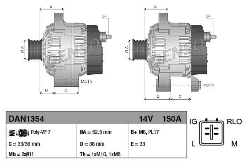 DENSO DAN1354 Generator LEXUS IS II (_E2_) 250 (GSE20) (05-13)