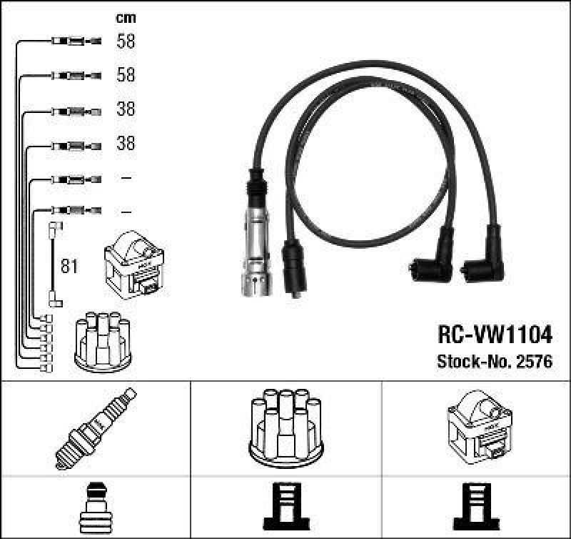 NGK 2576 Zündleitungssatz RC-VW1104 |Zündkabel