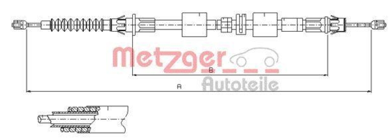 METZGER 11.5508 Seilzug, Feststellbremse für FORD hinten links/rechts