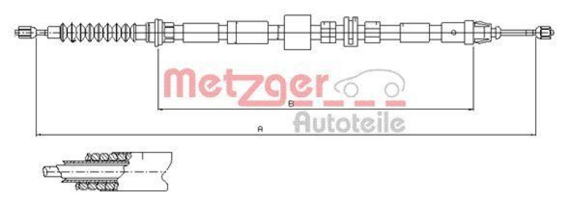 METZGER 11.5512 Seilzug, Feststellbremse für FORD hinten links/rechts