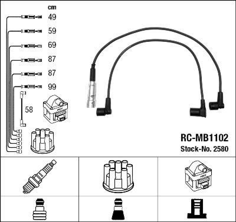 NGK 2580 Zündleitungssatz RC-MB1102 |Zündkabel