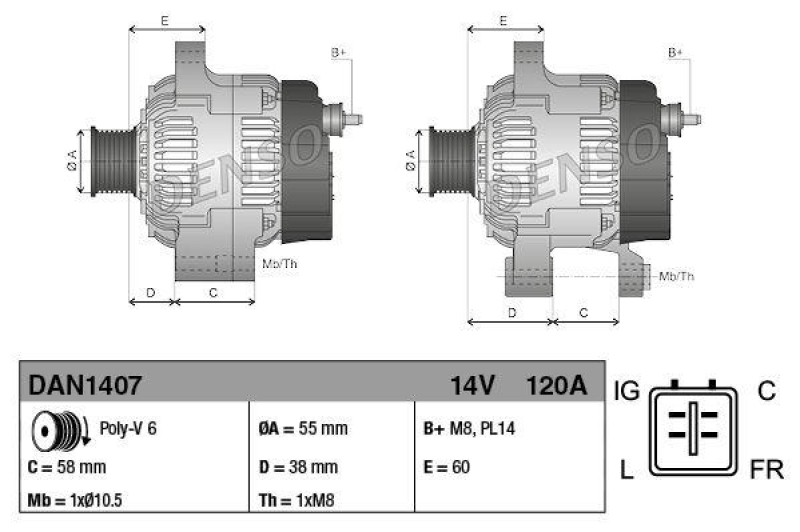 DENSO DAN1407 Generator JAGUAR X-TYPE (X400) 2.5 V6 AWD (01-09)