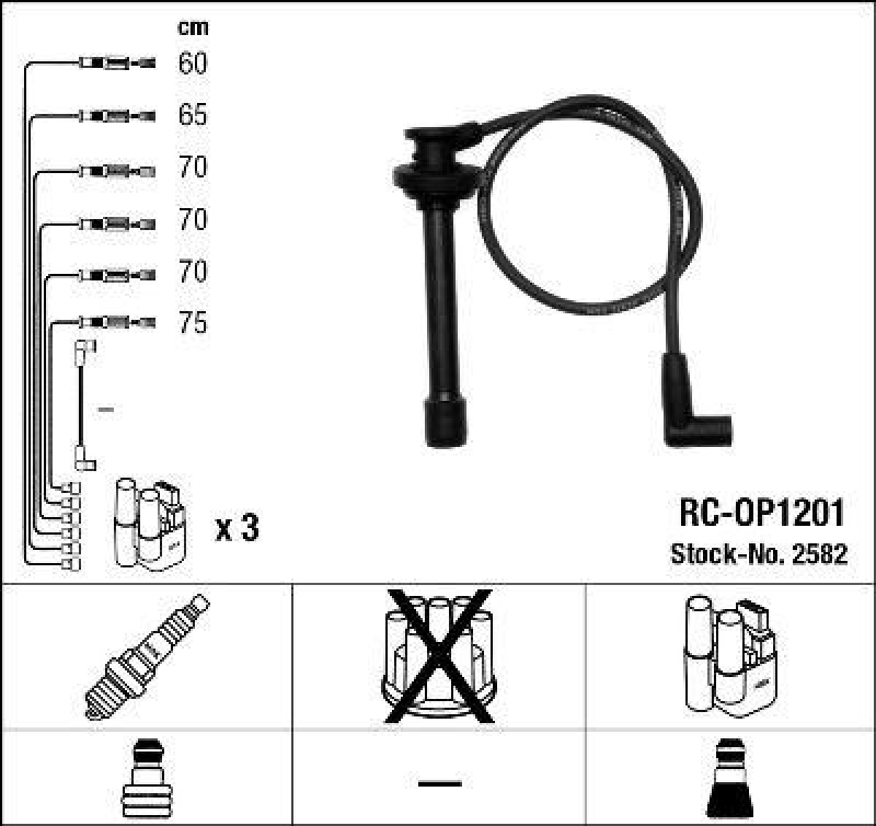 NGK 2582 Zündleitungssatz RC-OP1201 |Zündkabel