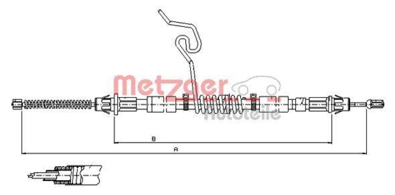 METZGER 11.5576 Seilzug, Feststellbremse für FORD hinten rechts