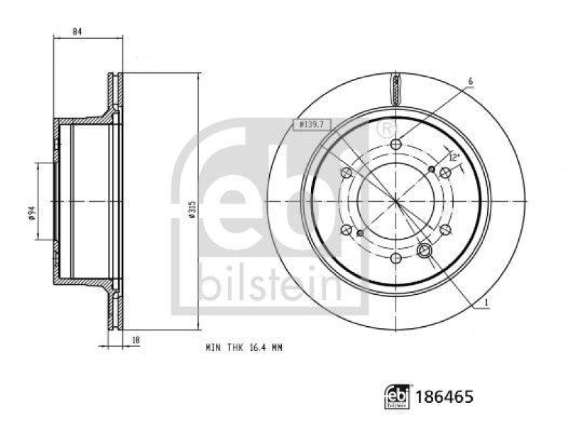 FEBI BILSTEIN 186465 Bremsscheibe für MITSUBISHI