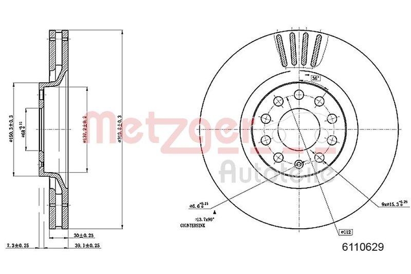 METZGER 6110629 Bremsscheibe Lack/Ks/Ms/Hc für AUDI VA