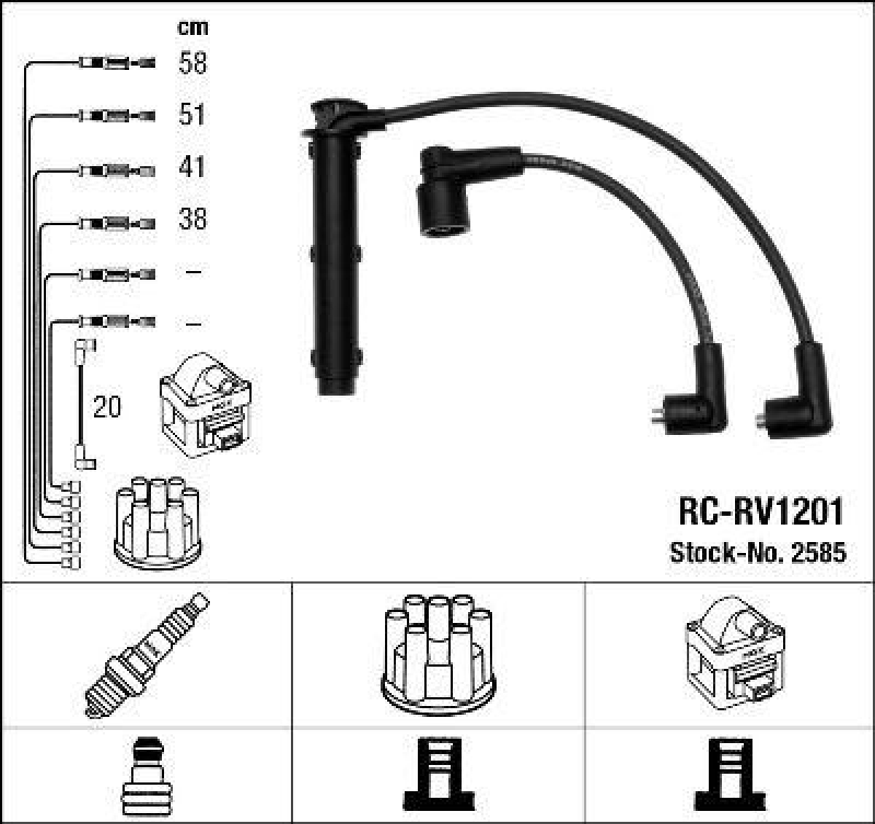 NGK 2585 Zündleitungssatz RC-RV1201 |Zündkabel