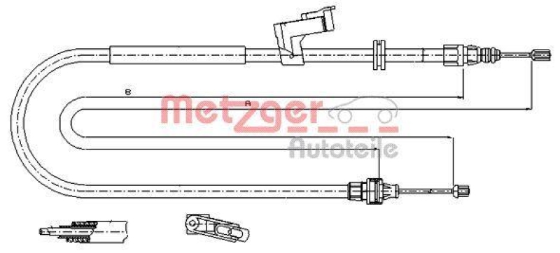 METZGER 11.5494 Seilzug, Feststellbremse für FORD hinten links