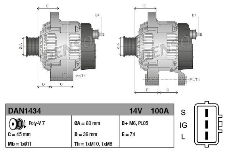 DENSO DAN1434 Generator TOYOTA RAV 4 II (_A2_) 2.0 4WD (00-03)