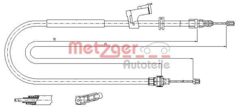 METZGER 11.5495 Seilzug, Feststellbremse für FORD hinten rechts