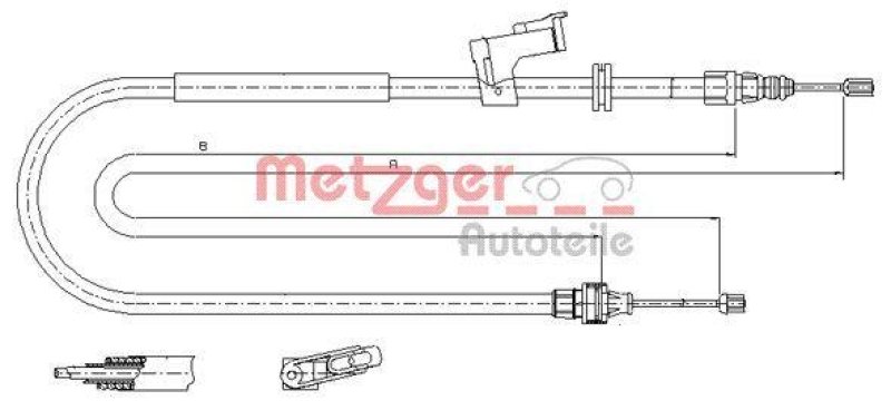 METZGER 11.5495 Seilzug, Feststellbremse für FORD hinten rechts