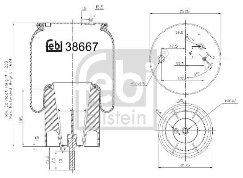 FEBI BILSTEIN 38667 Luftfederbalg mit Stahlkolben und Kolbenstange für Scania