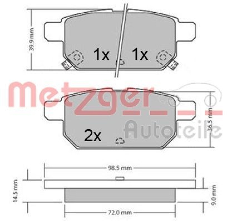 METZGER 1170360 Bremsbelagsatz, Scheibenbremse WVA 25 258