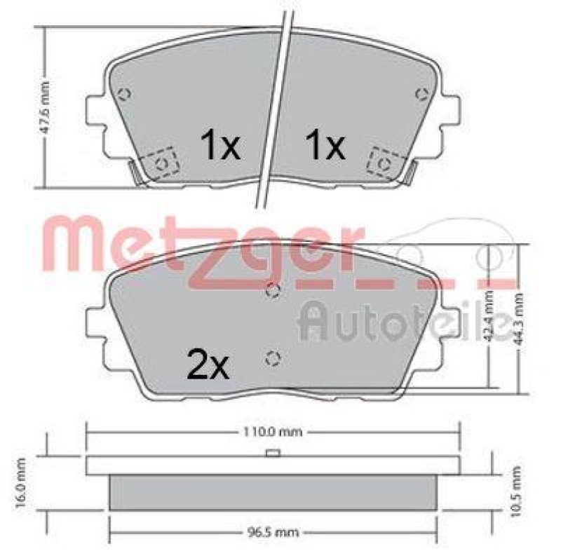 METZGER 1170361 Bremsbelagsatz, Scheibenbremse WVA 25 365