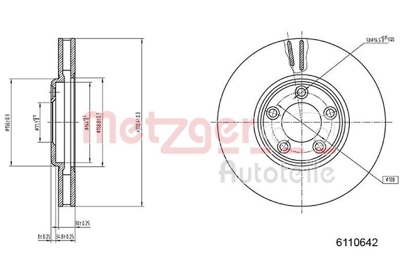 METZGER 6110642 Bremsscheibe Lack/Ks für JAGUAR VA