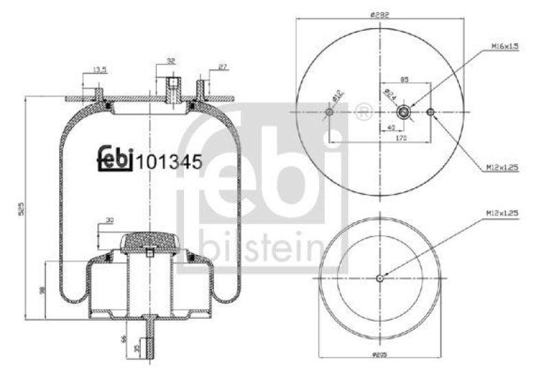 FEBI BILSTEIN 101345 Luftfederbalg mit Stahlkolben und Kolbenstange für RENAULT (RVI)