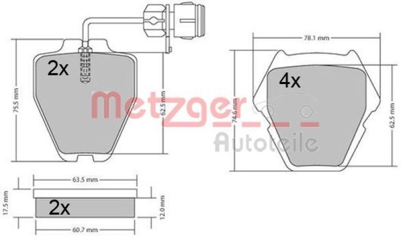 METZGER 1170364 Bremsbelagsatz, Scheibenbremse WVA 23 119