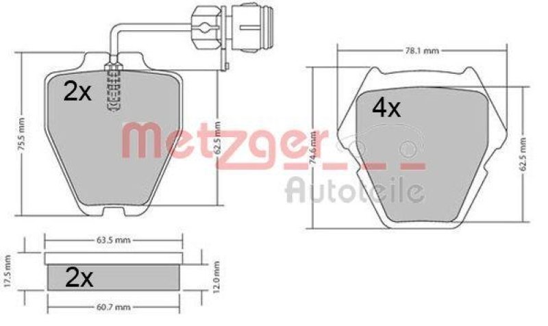 METZGER 1170364 Bremsbelagsatz, Scheibenbremse WVA 23 119