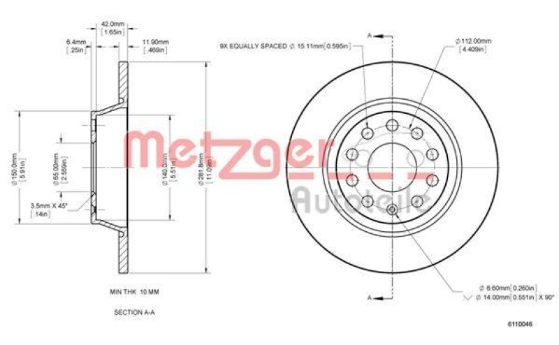 METZGER 6110046 Bremsscheibe Lack/Ks/Ms für AUDI/SEAT/SKODA/VW HA