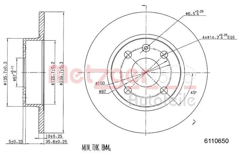 METZGER 6110650 Bremsscheibe Lack/Ks/Ms für OPEL HA