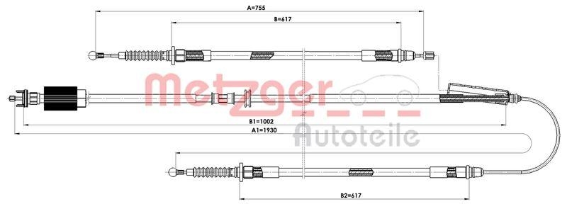 METZGER 11.5840 Seilzug, Feststellbremse für OPEL hinten links/rechts