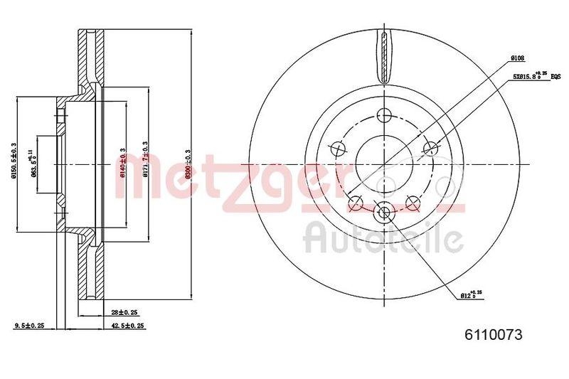 METZGER 6110073 Bremsscheibe Lack/Ks f&uuml;r FORD/VOLVO VA