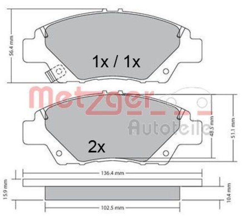 METZGER 1170367 Bremsbelagsatz, Scheibenbremse WVA 24 979