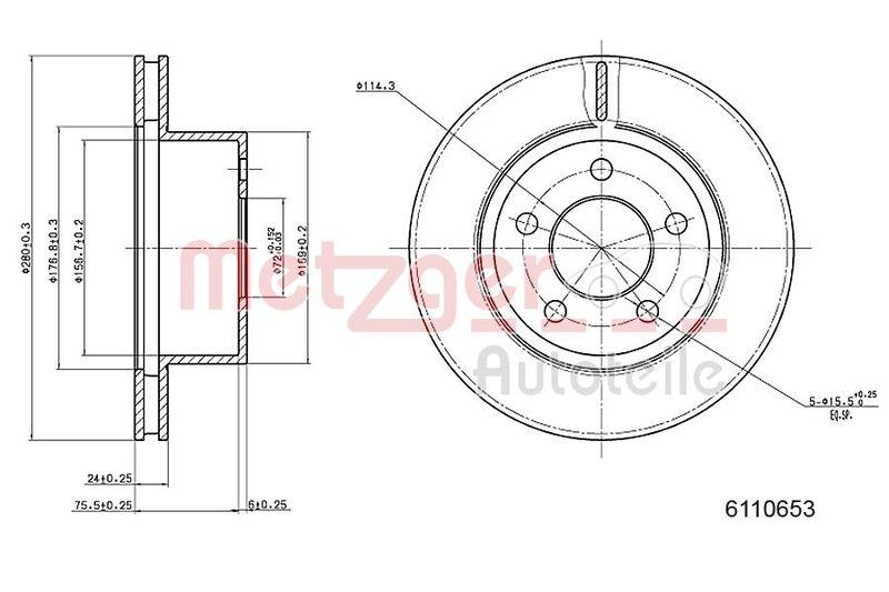 METZGER 6110653 Bremsscheibe Lack/Ks für JEEP VA