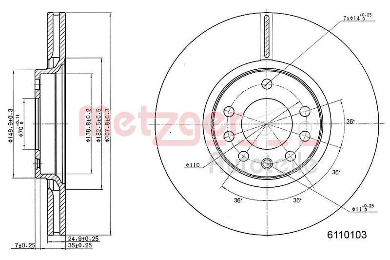 METZGER 6110103 Bremsscheibe Lack/Ks f&uuml;r OPEL VA