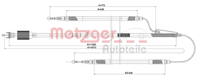 METZGER 11.5845 Seilzug, Feststellbremse für OPEL hinten links/rechts