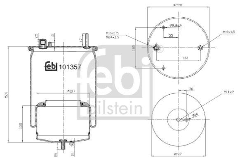 FEBI BILSTEIN 101357 Luftfederbalg mit Stahlkolben und Kolbenstange für Volvo