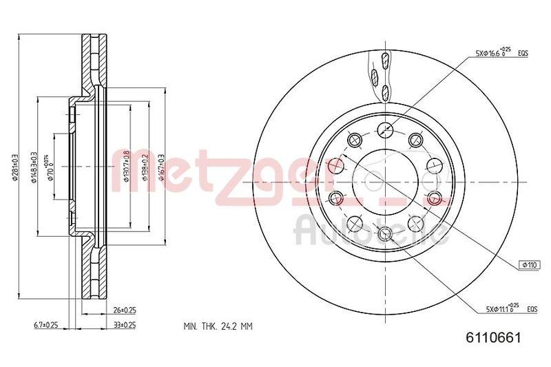 METZGER 6110661 Bremsscheibe Lack/Ks/Ms für ALFA VA