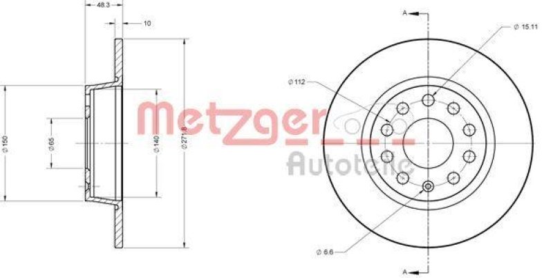 METZGER 6110108 Bremsscheibe Lack/Ks f&uuml;r AUDI/SEAT/SKODA/VW HA