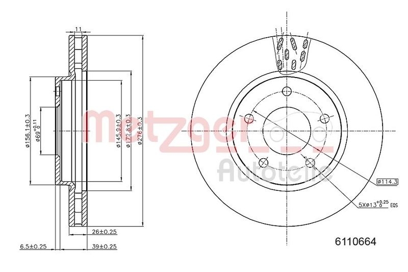 METZGER 6110664 Bremsscheibe Lack/Ks für MITSUBISHI VA